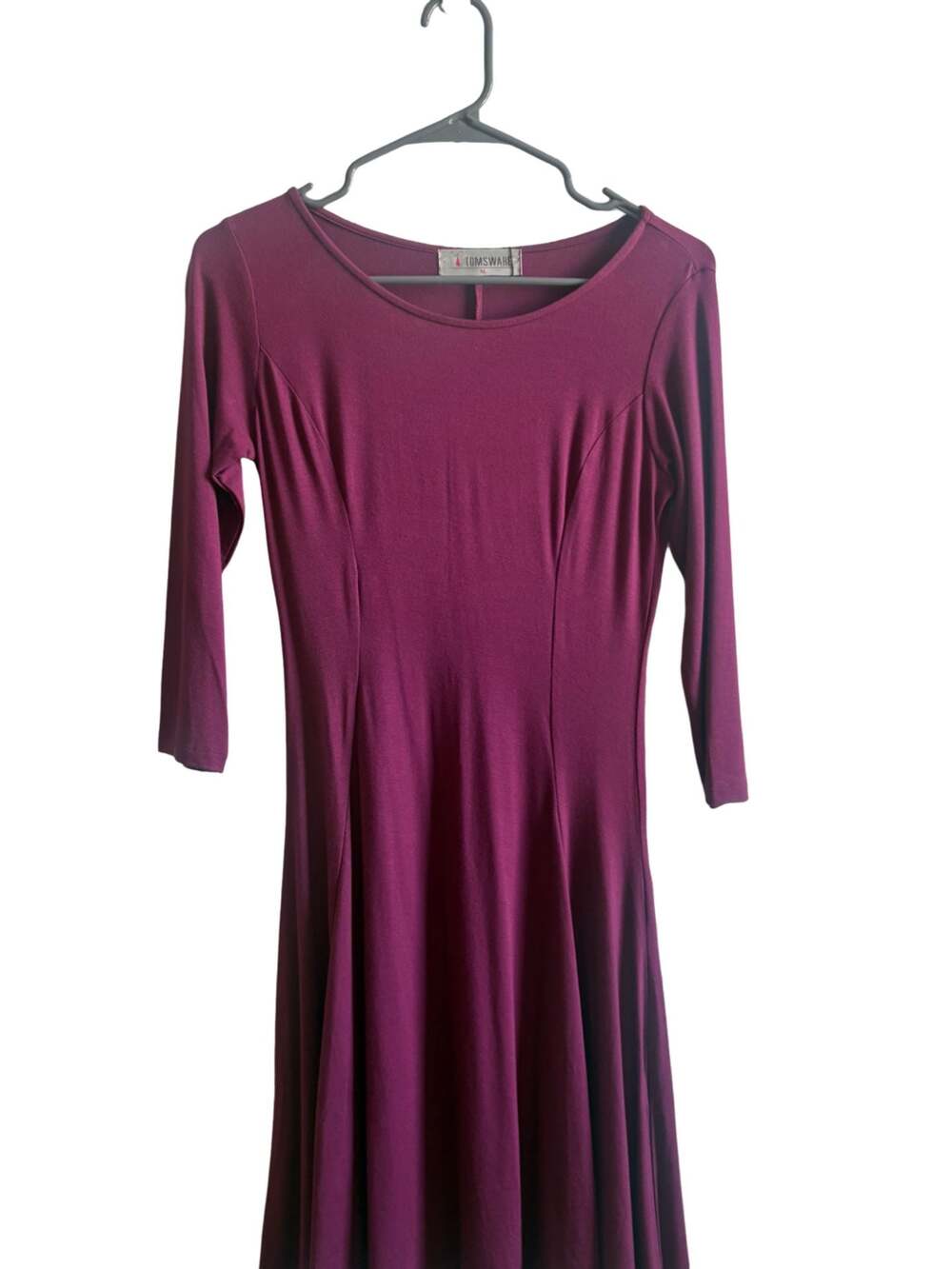 Tomsware Women's Casual 2/3 Sleeve Dress Wine Size Medium
